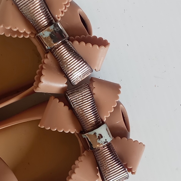 Mini Melissa Rose Gold Pink Bow Peep Toe Mary Janes Toddler Shoes Size-8 - Picture 3 of 7